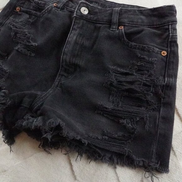 American Eagle Outfitters Mom Shorts womens 4 Black Denim Distressed - Picture 2 of 11